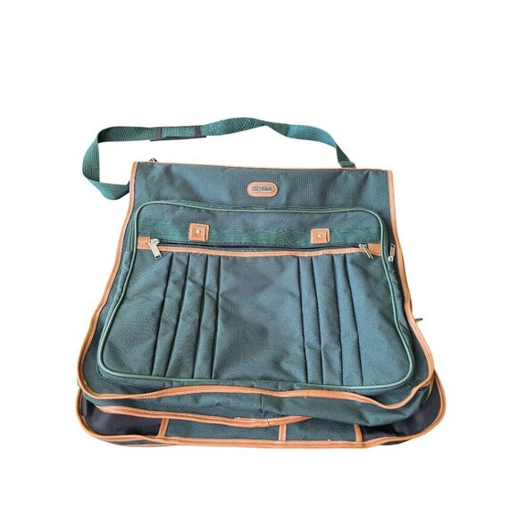La Valege Garment Bag Luggage Leather Trimmed 22 x 22 Green - Picture 2 of 16